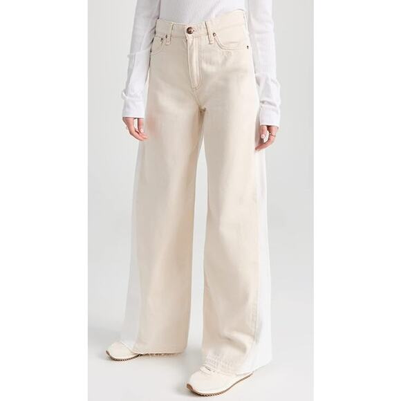 Rag & Bone Sofie Jeans Cream White Two Tone High Rise Ultra-Wide Leg Size 23 - Picture 6 of 11